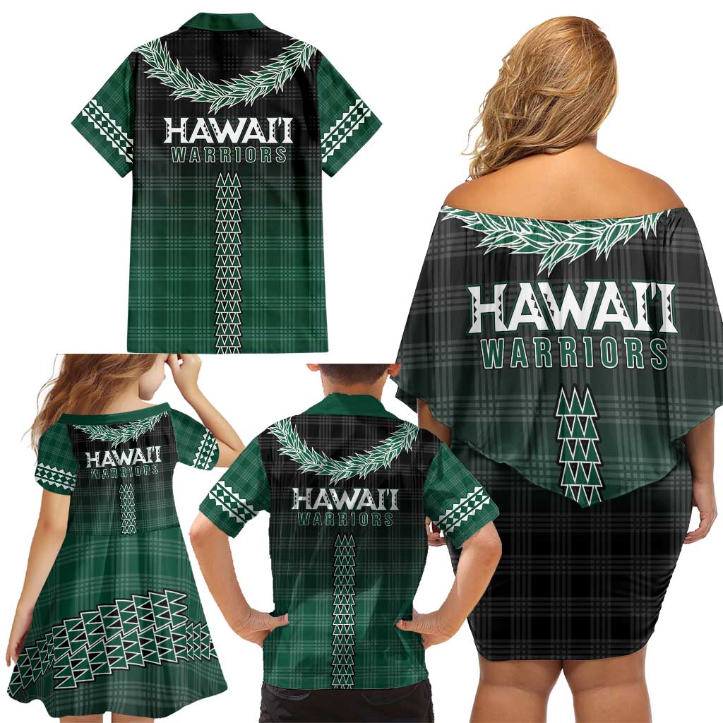 Rainbow Warriors Hawaii Palaka Family Matching Off Shoulder Short Dress and Hawaiian Shirt Maile Lei - Polynesian Pride