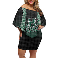 Rainbow Warriors Hawaii Palaka Family Matching Off Shoulder Short Dress and Hawaiian Shirt Maile Lei - Polynesian Pride