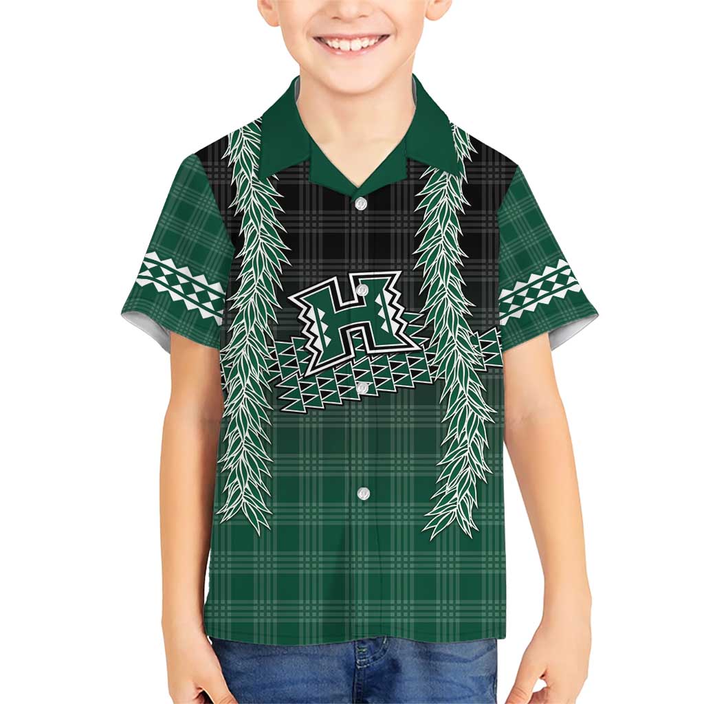 Rainbow Warriors Hawaii Palaka Family Matching Short Sleeve Bodycon Dress and Hawaiian Shirt Maile Lei - Polynesian Pride