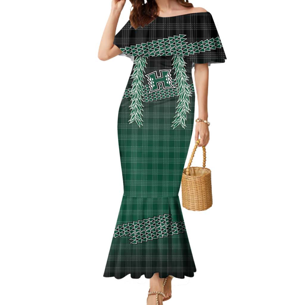 Rainbow Warriors Hawaii Palaka Mermaid Dress Maile Lei LT7 Women Dark Green - Polynesian Pride