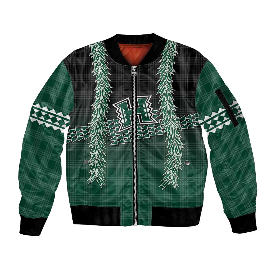 Rainbow Warriors Hawaii Palaka Sleeve Zip Bomber Jacket Maile Lei LT7 Unisex Dark Green - Polynesian Pride