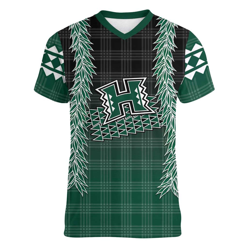 Rainbow Warriors Hawaii Palaka Women V-Neck T-Shirt Maile Lei - Polynesian Pride