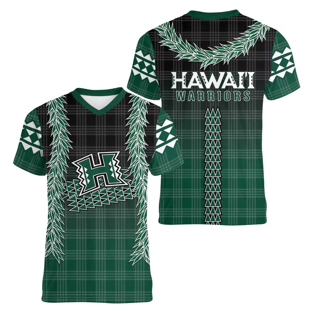 Rainbow Warriors Hawaii Palaka Women V-Neck T-Shirt Maile Lei - Polynesian Pride