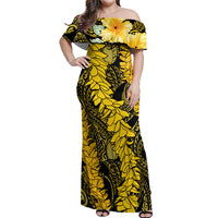 Hawaii Oahu Ilima Lei Off Shoulder Maxi Dress LT7 Women Yellow - Polynesian Pride
