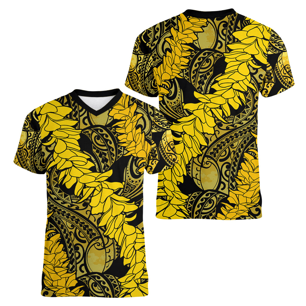 Hawaii Oahu Ilima Lei Women V Neck T Shirt LT7 - Polynesian Pride