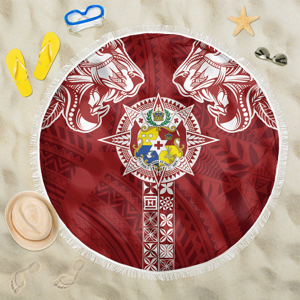 Tonga Independence Day Beach Blanket Tongatapu Lion Ngatu Motifs