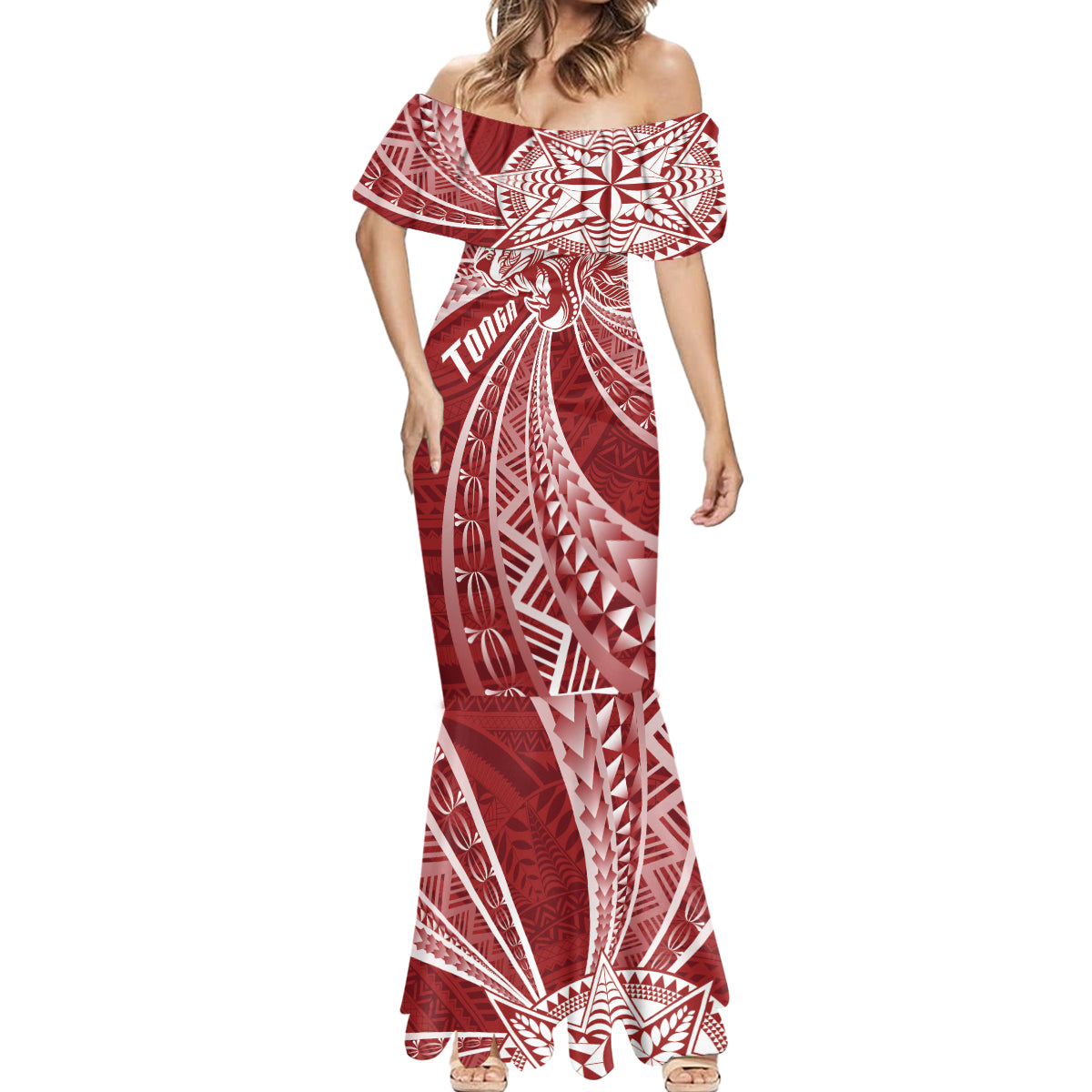 Tonga Independence Day Mermaid Dress Tongatapu Lion Ngatu Motifs