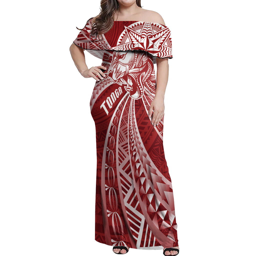 Tonga Independence Day Off Shoulder Maxi Dress Tongatapu Lion Ngatu Motifs