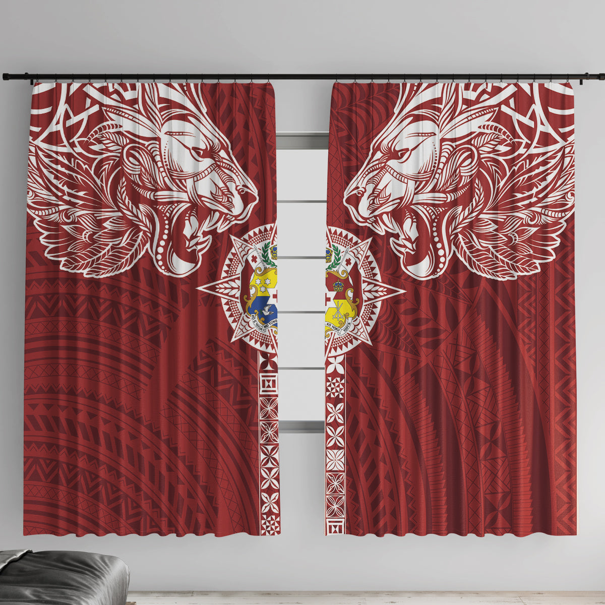 Tonga Independence Day Window Curtain Tongatapu Lion Ngatu Motifs