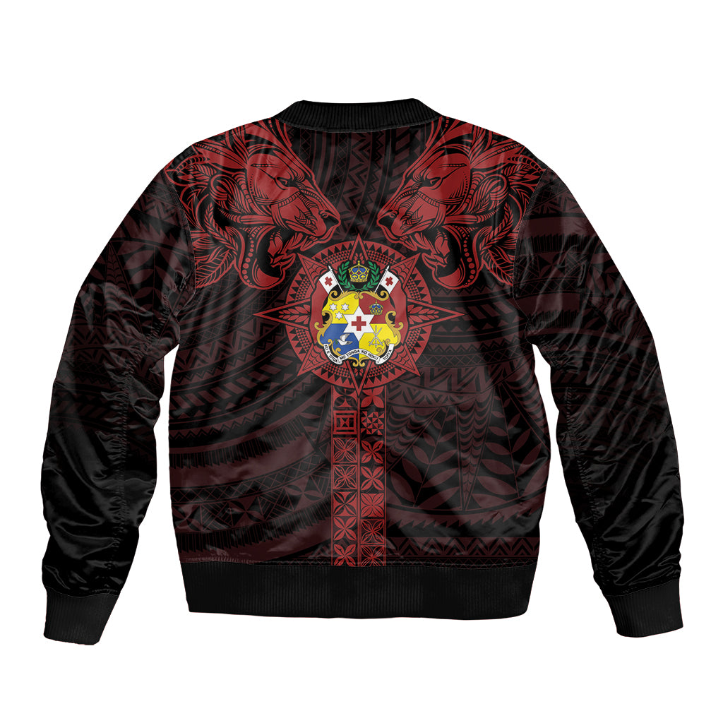 Tonga Independence Day Bomber Jacket Tongatapu Lion Ngatu Motifs Black Ver.