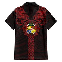 Tonga Independence Day Family Matching Long Sleeve Bodycon Dress and Hawaiian Shirt Tongatapu Lion Ngatu Motifs Black Ver.
