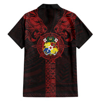 Tonga Independence Day Family Matching Puletasi and Hawaiian Shirt Tongatapu Lion Ngatu Motifs Black Ver.