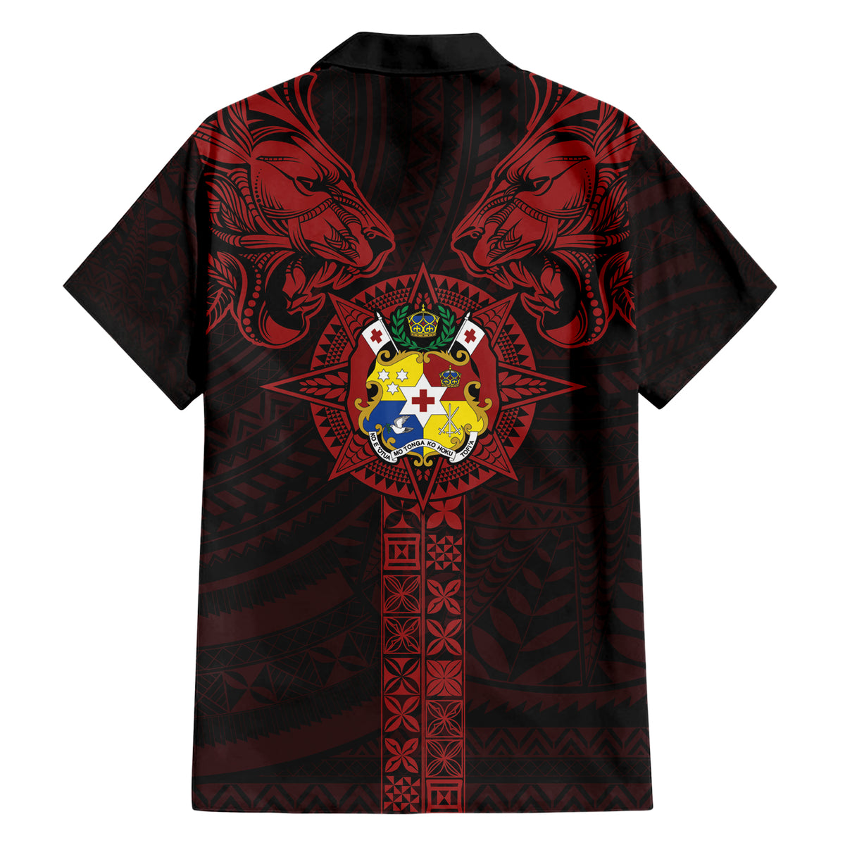 Tonga Independence Day Family Matching Short Sleeve Bodycon Dress and Hawaiian Shirt Tongatapu Lion Ngatu Motifs Black Ver.