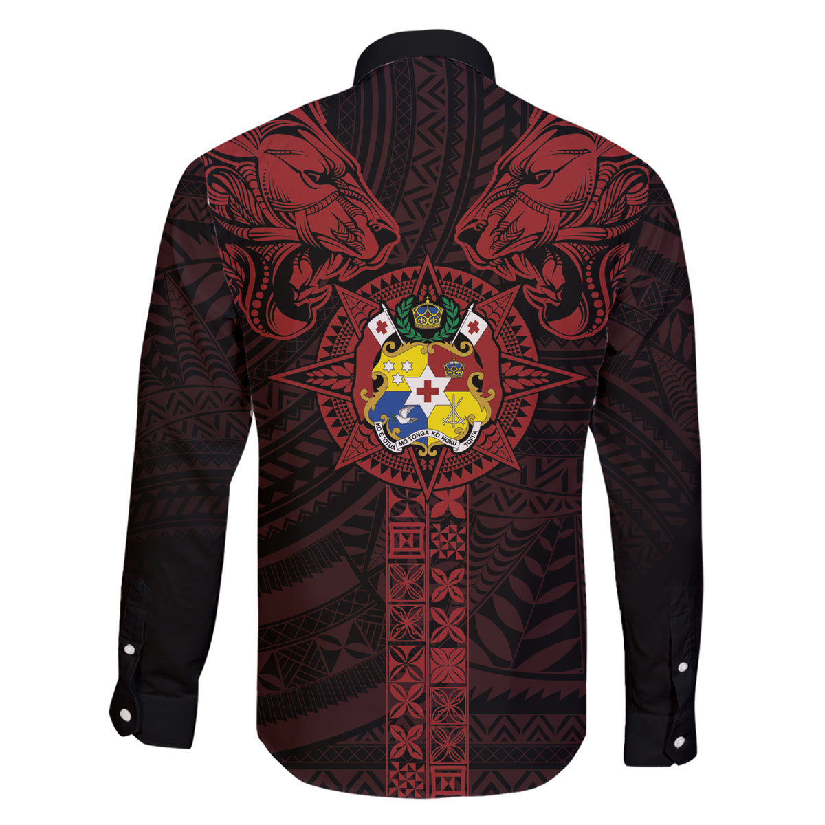 Tonga Independence Day Family Matching Short Sleeve Bodycon Dress and Hawaiian Shirt Tongatapu Lion Ngatu Motifs Black Ver.