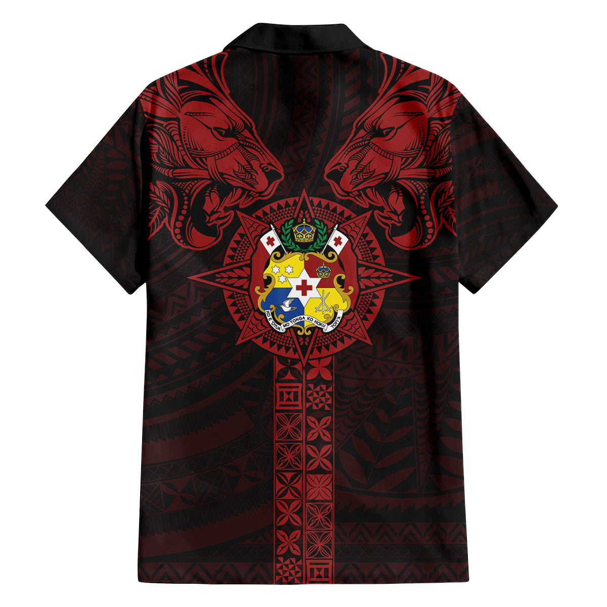 Tonga Independence Day Family Matching Summer Maxi Dress and Hawaiian Shirt Tongatapu Lion Ngatu Motifs Black Ver.