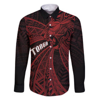 Tonga Independence Day Family Matching Tank Maxi Dress and Hawaiian Shirt Tongatapu Lion Ngatu Motifs Black Ver.