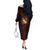 Tonga Independence Day Off The Shoulder Long Sleeve Dress Tongatapu Lion Ngatu Motifs Black Ver.