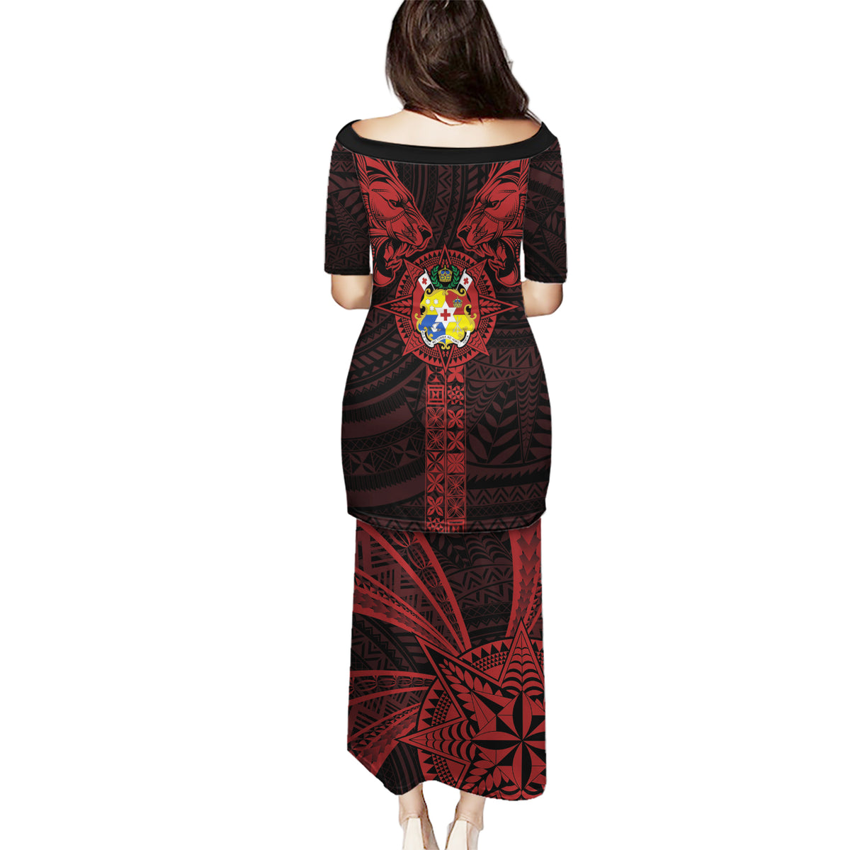 Tonga Independence Day Puletasi Tongatapu Lion Ngatu Motifs Black Ver.