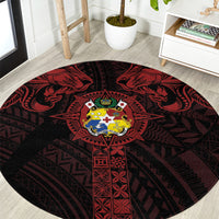 Tonga Independence Day Round Carpet Tongatapu Lion Ngatu Motifs Black Ver. LT7 Black - Polynesian Pride