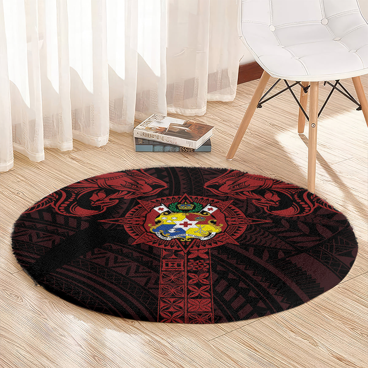 Tonga Independence Day Round Carpet Tongatapu Lion Ngatu Motifs Black Ver. LT7 - Polynesian Pride