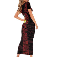 Tonga Independence Day Short Sleeve Bodycon Dress Tongatapu Lion Ngatu Motifs Black Ver. LT7