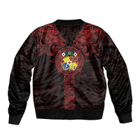 Tonga Independence Day Sleeve Zip Bomber Jacket Tongatapu Lion Ngatu Motifs Black Ver.