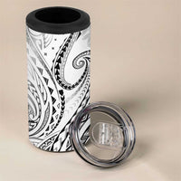 Polynesia Plumeria Lei 4 in 1 Can Cooler Tumbler White Curves Motif