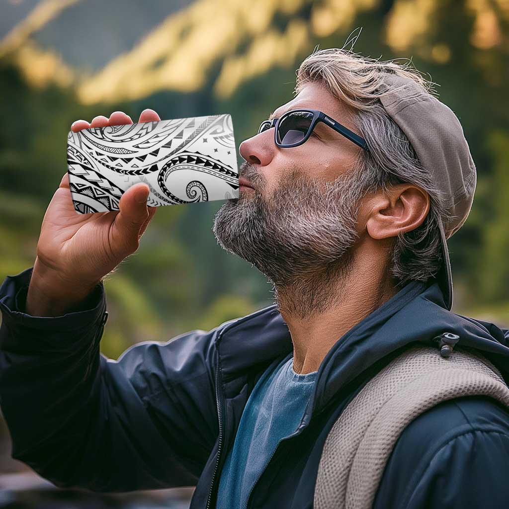 Polynesia Plumeria Lei 4 in 1 Can Cooler Tumbler White Curves Motif