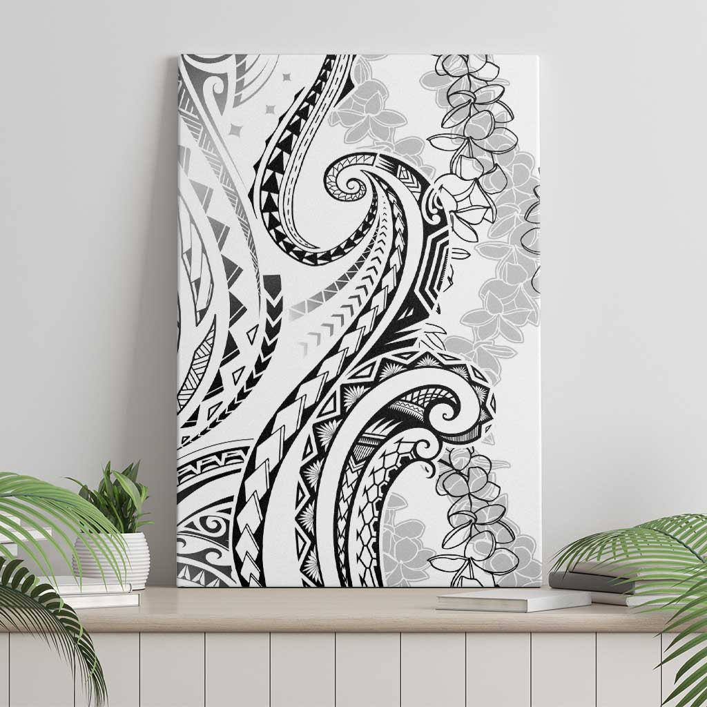 Polynesia Plumeria Lei Canvas Wall Art White Curves Motif