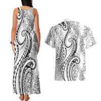 Polynesia Plumeria Lei Couples Matching Tank Maxi Dress and Hawaiian Shirt White Curves Motif LT7 - Polynesian Pride