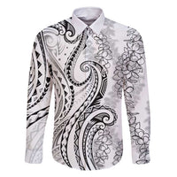 Polynesia Plumeria Lei Family Matching Long Sleeve Bodycon Dress and Hawaiian Shirt White Curves Motif