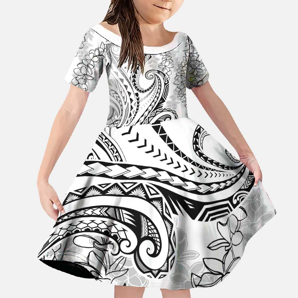 Polynesia Plumeria Lei Family Matching Off Shoulder Maxi Dress and Hawaiian Shirt White Curves Motif