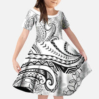 Polynesia Plumeria Lei Family Matching Off Shoulder Maxi Dress and Hawaiian Shirt White Curves Motif