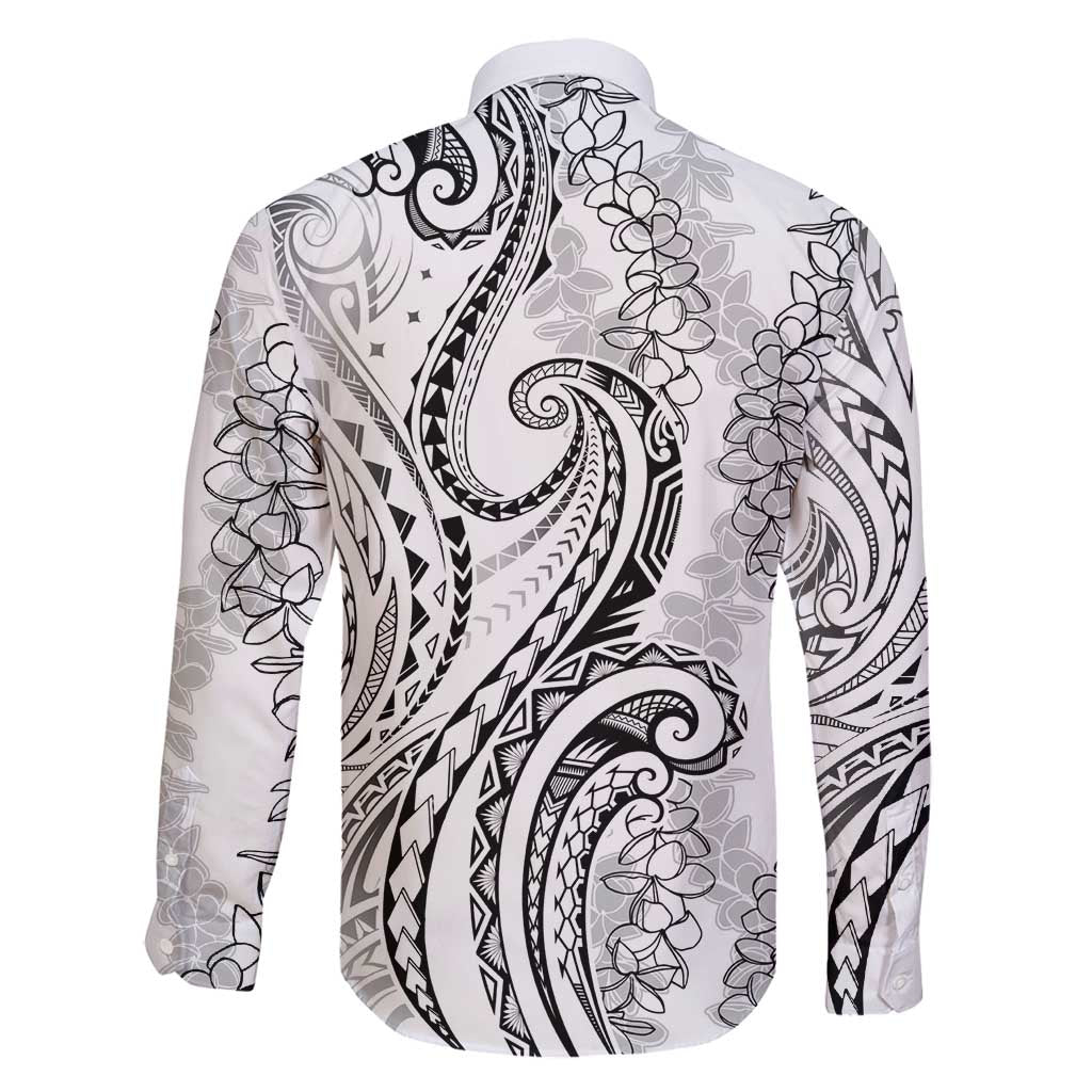 Polynesia Plumeria Lei Family Matching Off Shoulder Short Dress and Hawaiian Shirt White Curves Motif LT7 - Polynesian Pride