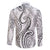 Polynesia Plumeria Lei Family Matching Off Shoulder Short Dress and Hawaiian Shirt White Curves Motif