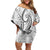 Polynesia Plumeria Lei Family Matching Off Shoulder Short Dress and Hawaiian Shirt White Curves Motif