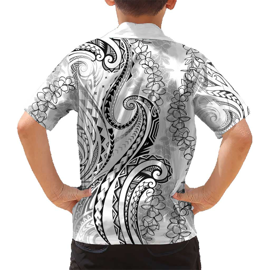 Polynesia Plumeria Lei Family Matching Short Sleeve Bodycon Dress and Hawaiian Shirt White Curves Motif