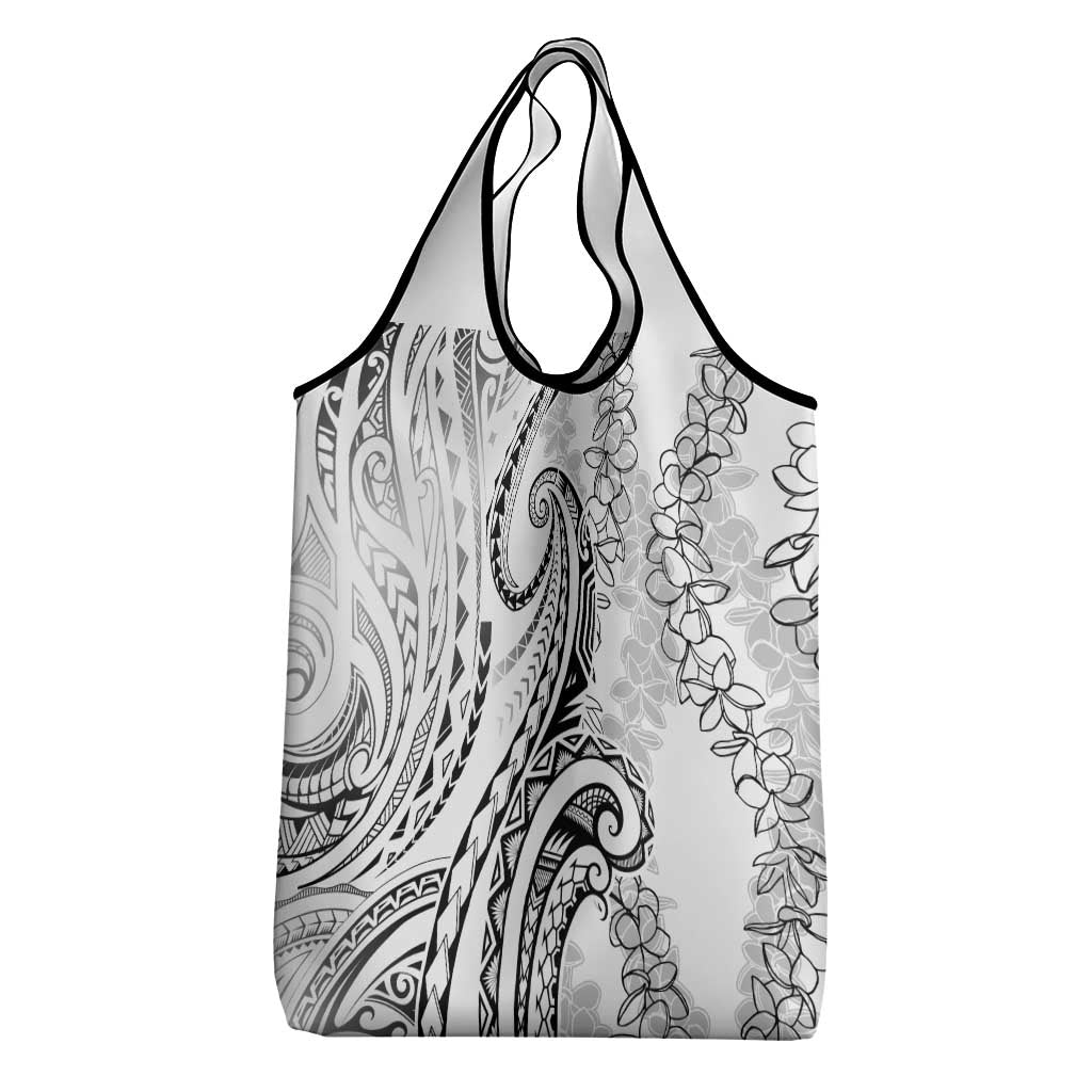 Polynesia Plumeria Lei Grocery Bag White Curves Motif