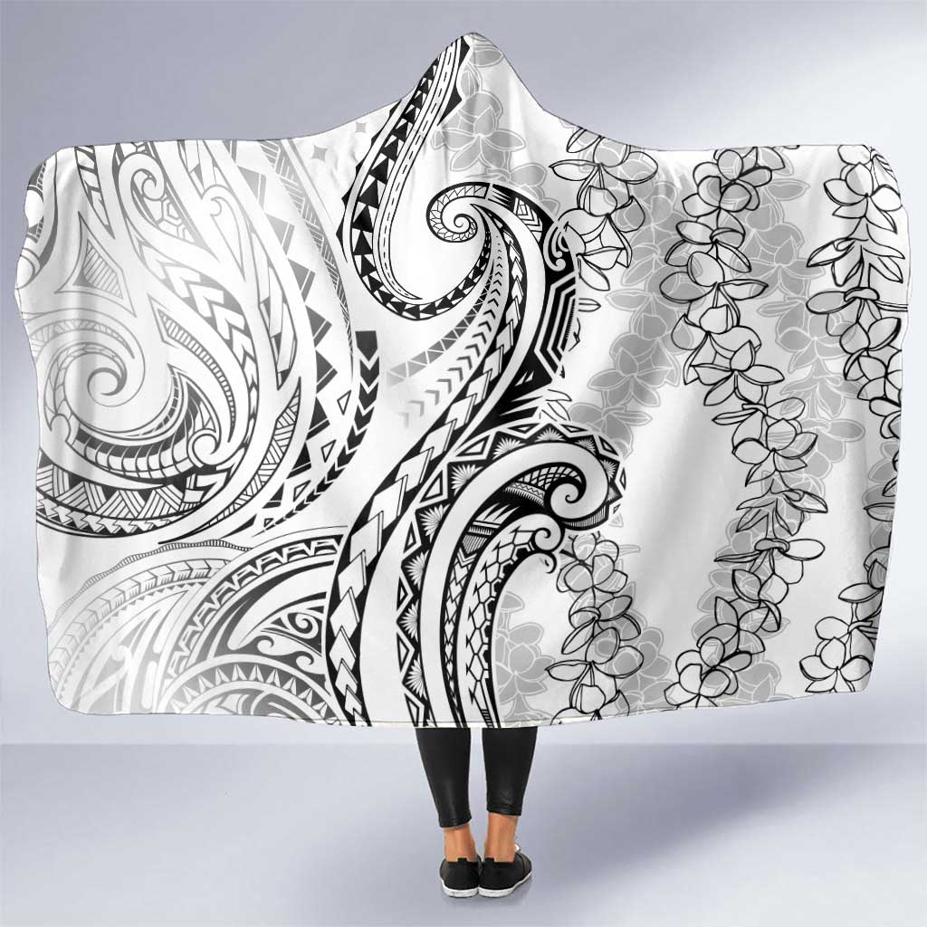 Polynesia Plumeria Lei Hooded Blanket White Curves Motif LT7 One Size White - Polynesian Pride