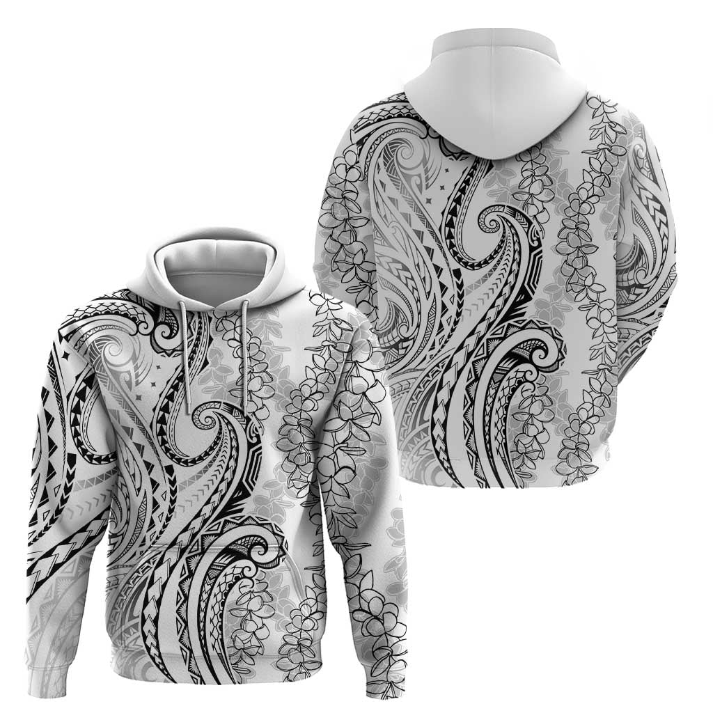 Polynesia Plumeria Lei Hoodie White Curves Motif