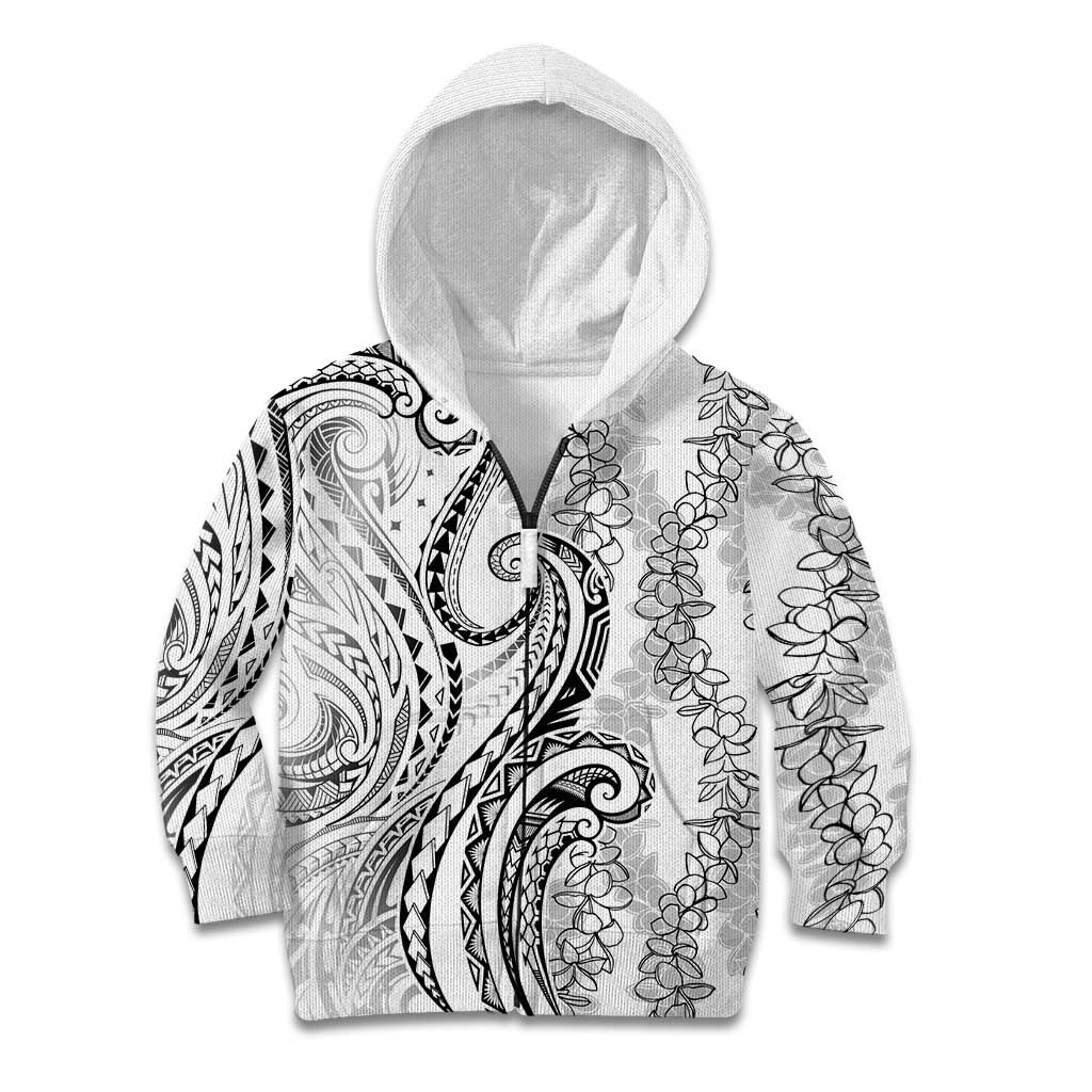 Polynesia Plumeria Lei Kid Hoodie White Curves Motif