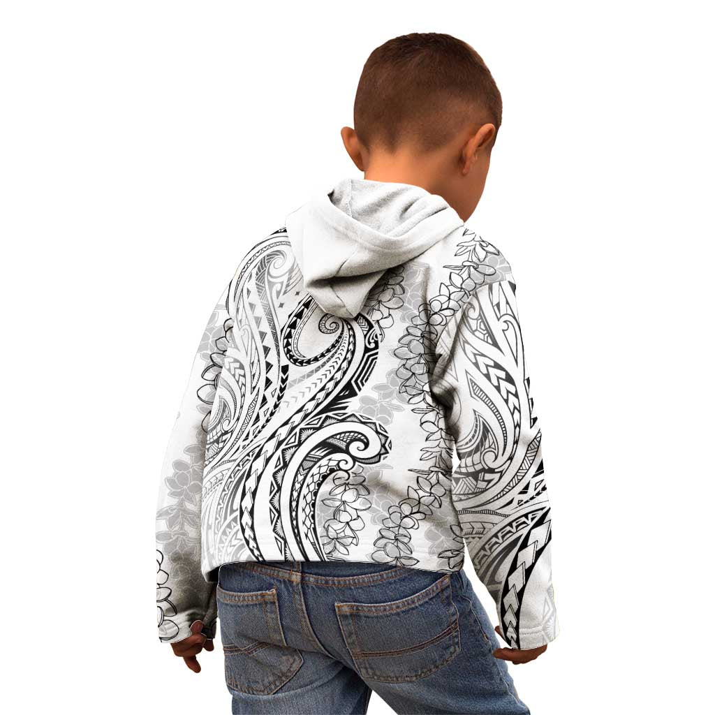 Polynesia Plumeria Lei Kid Hoodie White Curves Motif