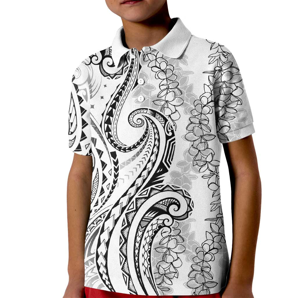 Polynesia Plumeria Lei Kid Polo Shirt White Curves Motif LT7 Kid White - Polynesian Pride