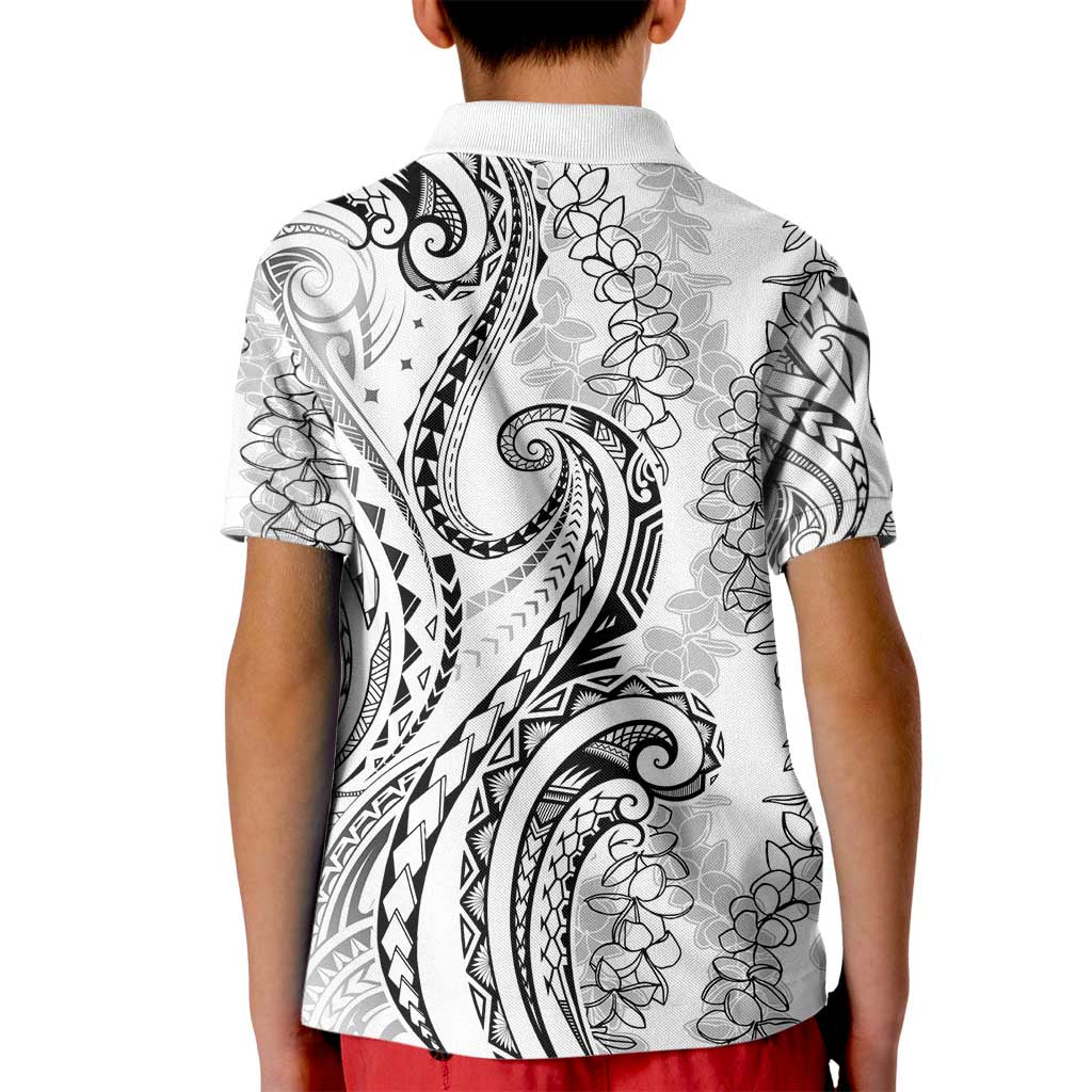 Polynesia Plumeria Lei Kid Polo Shirt White Curves Motif