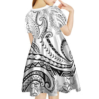 Polynesia Plumeria Lei Kid Short Sleeve Dress White Curves Motif