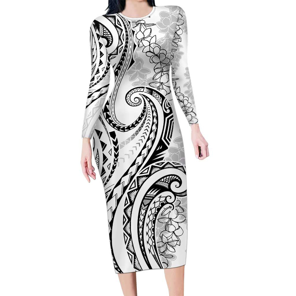 Polynesia Plumeria Lei Long Sleeve Bodycon Dress White Curves Motif