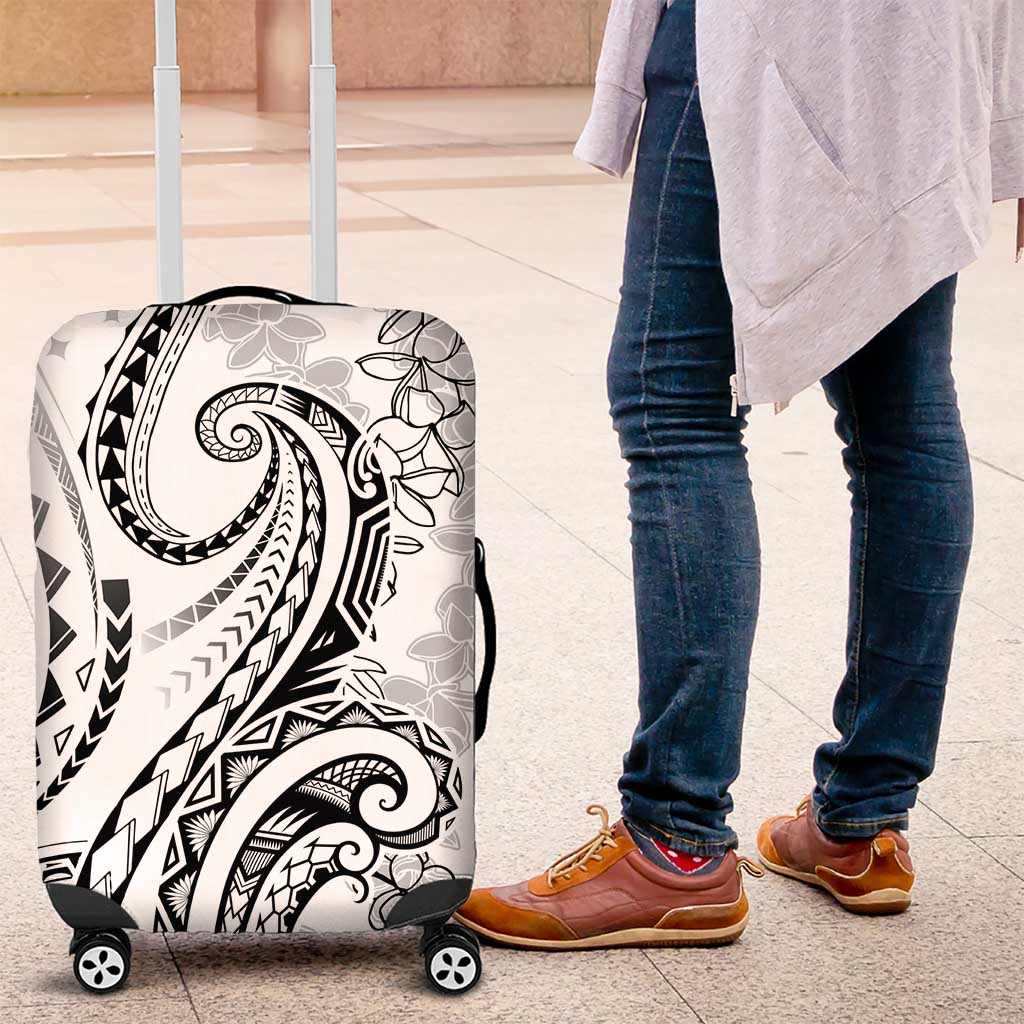 Polynesia Plumeria Lei Luggage Cover White Curves Motif LT7 White - Polynesian Pride