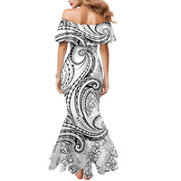 Polynesia Plumeria Lei Mermaid Dress White Curves Motif