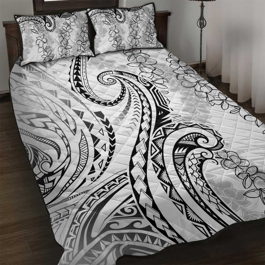 Polynesia Plumeria Lei Quilt Bed Set White Curves Motif LT7 White - Polynesian Pride