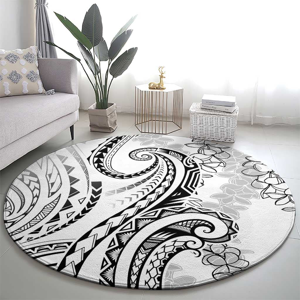 Polynesia Plumeria Lei Round Carpet White Curves Motif